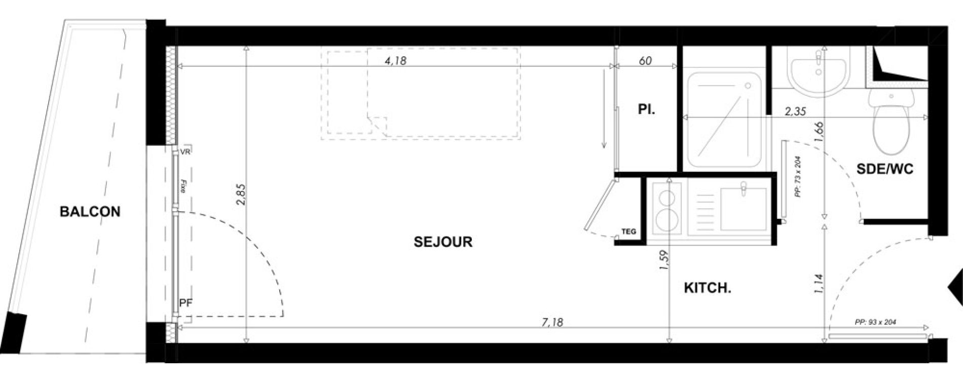 Appartement T1 meubl&eacute; de 19,75 m2 &agrave; Nice Pasteur