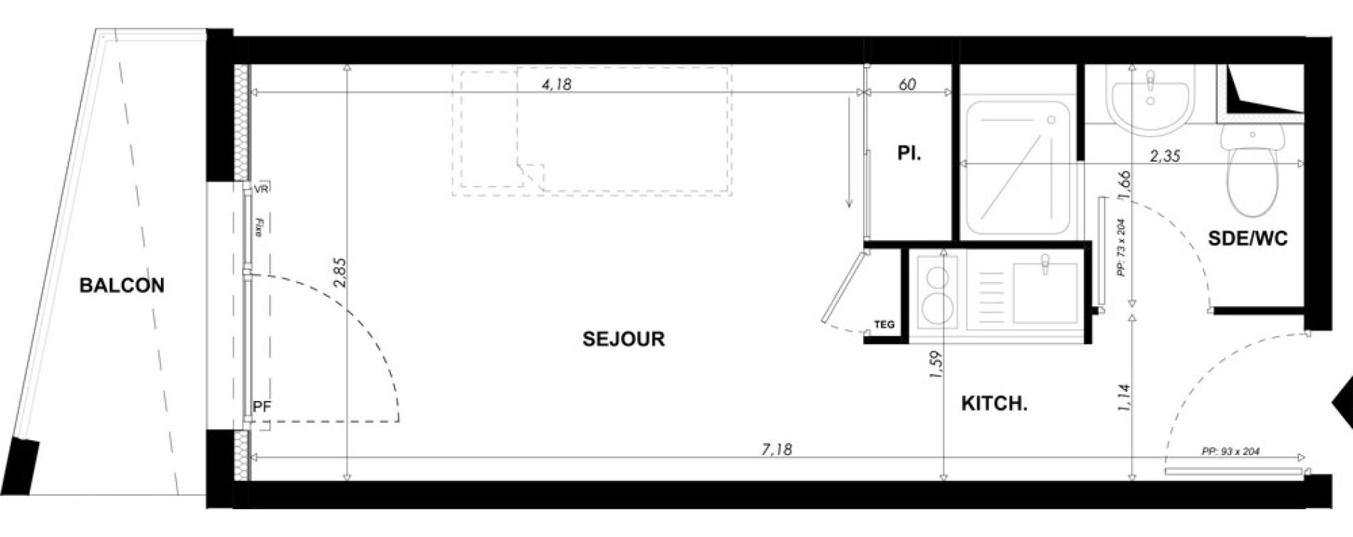 Appartement T1 meubl&eacute; de 19,75 m2 &agrave; Nice Pasteur