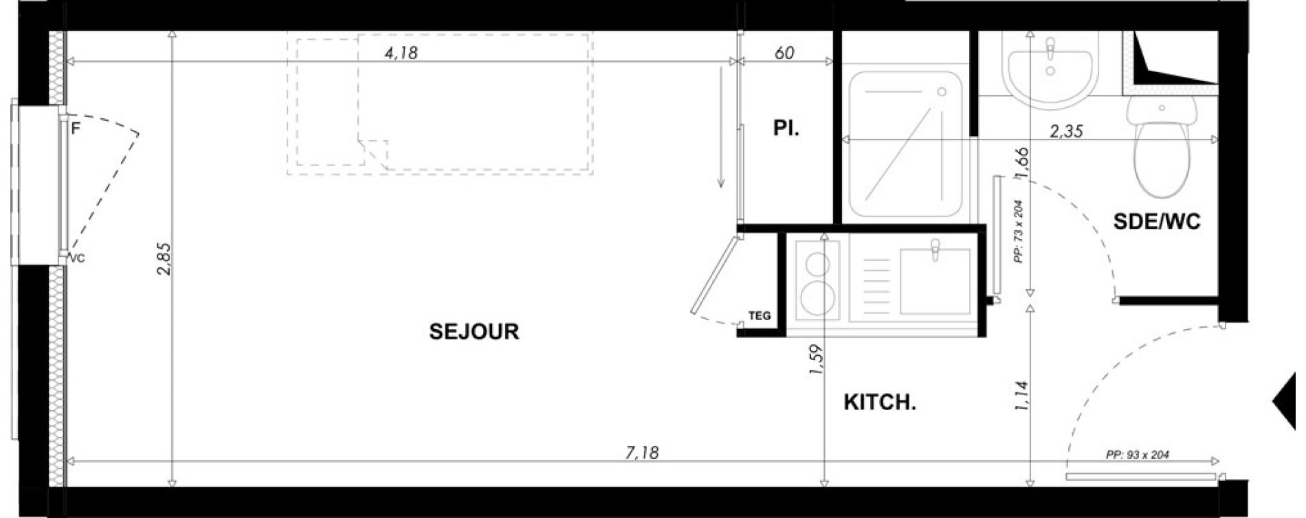 Appartement T1 meubl&eacute; de 19,75 m2 &agrave; Nice Pasteur