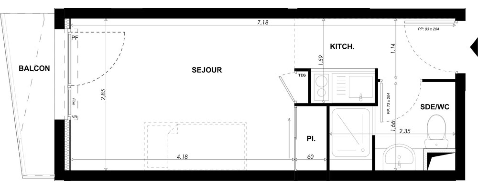 Appartement T1 meubl&eacute; de 19,75 m2 &agrave; Nice Pasteur