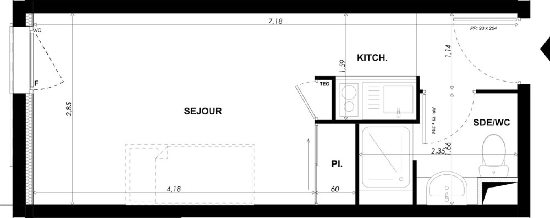 Appartement T1 meubl&eacute; de 19,75 m2 &agrave; Nice Pasteur