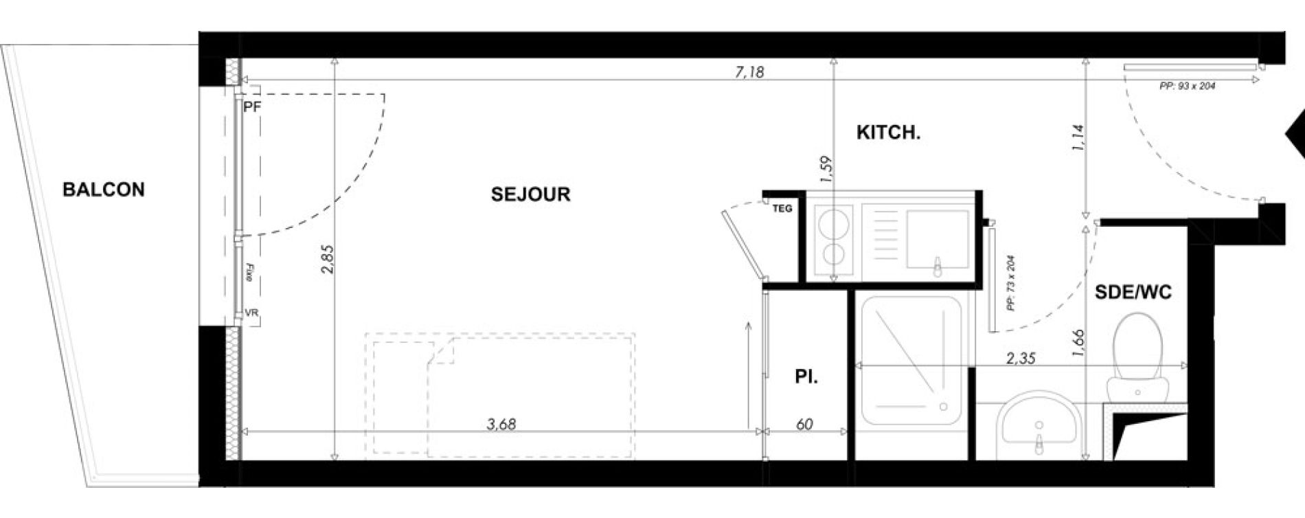 Appartement T1 meubl&eacute; de 18,90 m2 &agrave; Nice Pasteur