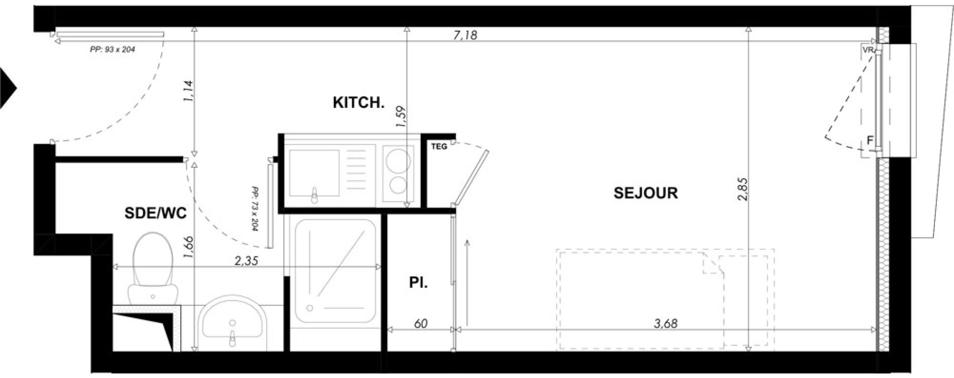 Appartement T1 meubl&eacute; de 19,20 m2 &agrave; Nice Pasteur