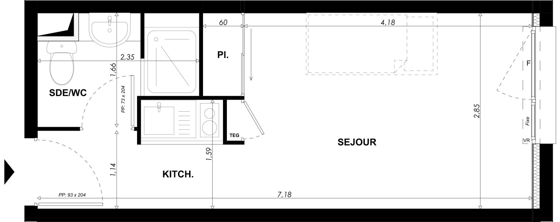 Appartement T1 meubl&eacute; de 19,75 m2 &agrave; Nice Pasteur