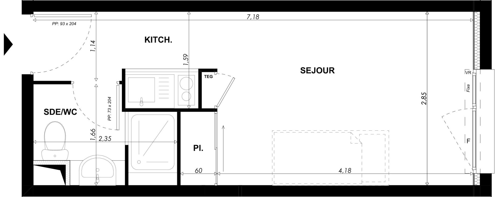 Appartement T1 meubl&eacute; de 19,75 m2 &agrave; Nice Pasteur