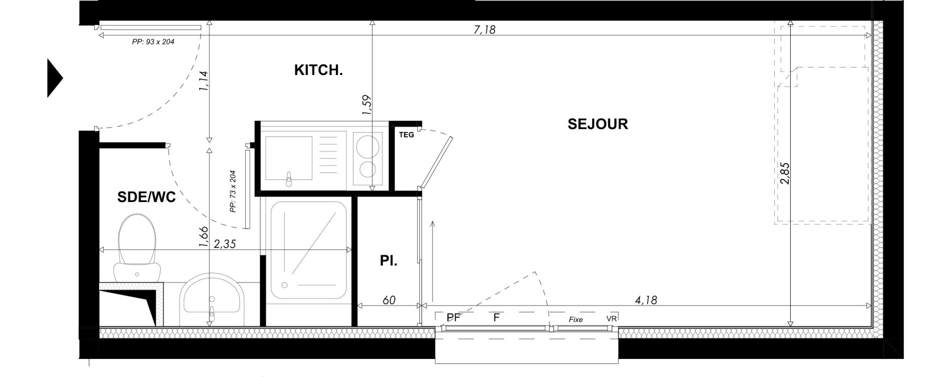 Appartement T1 meubl&eacute; de 19,75 m2 &agrave; Nice Pasteur