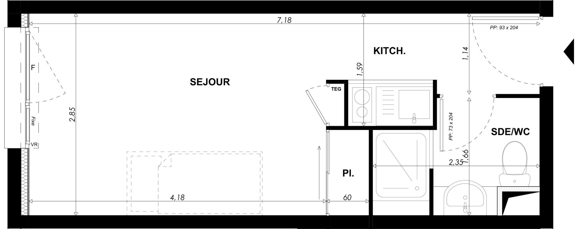 Appartement T1 meubl&eacute; de 19,75 m2 &agrave; Nice Pasteur