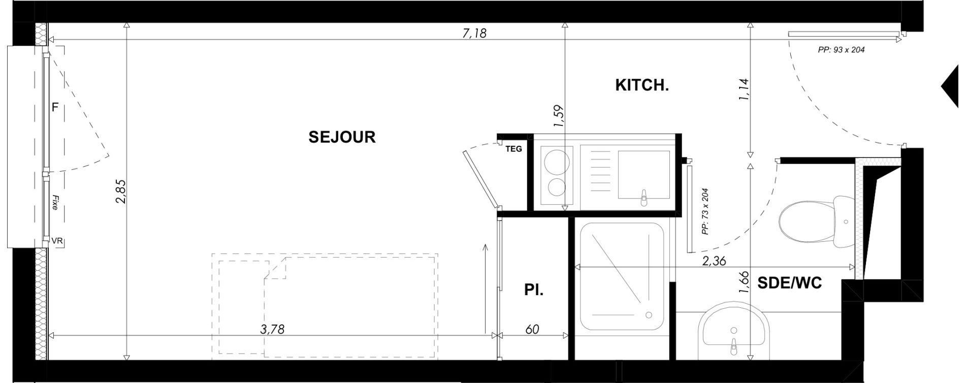 Appartement T1 meubl&eacute; de 19,30 m2 &agrave; Nice Pasteur