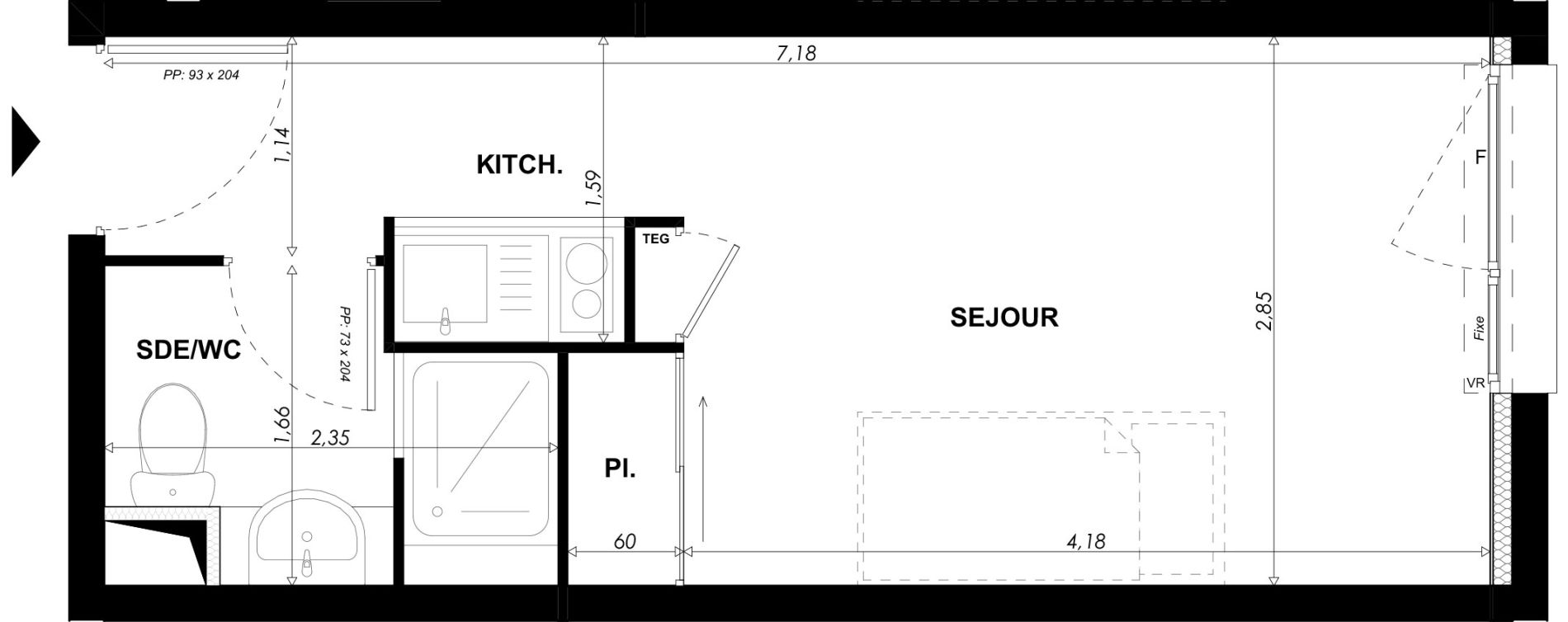 Appartement T1 meubl&eacute; de 19,75 m2 &agrave; Nice Pasteur