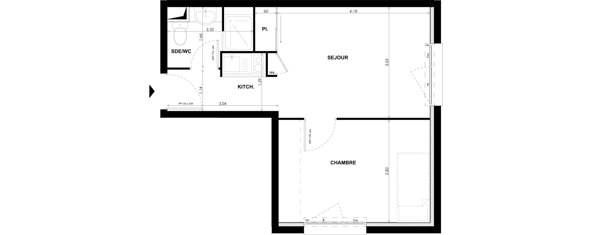 Appartement T2 meubl&eacute; de 32,10 m2 &agrave; Nice Pasteur