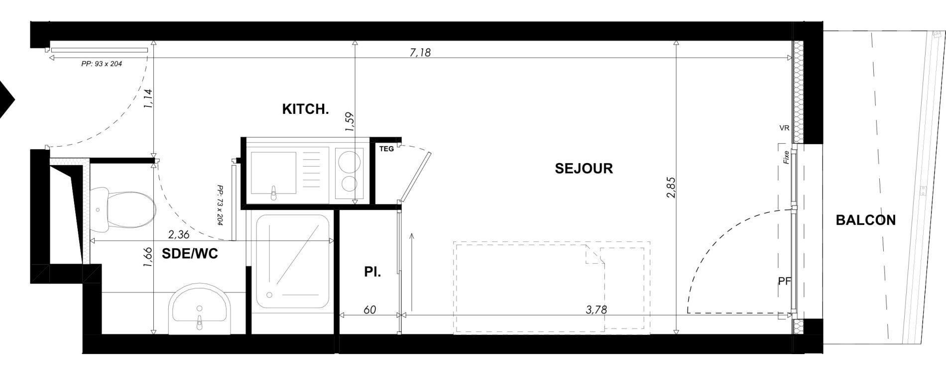 Appartement T1 meubl&eacute; de 19,30 m2 &agrave; Nice Pasteur