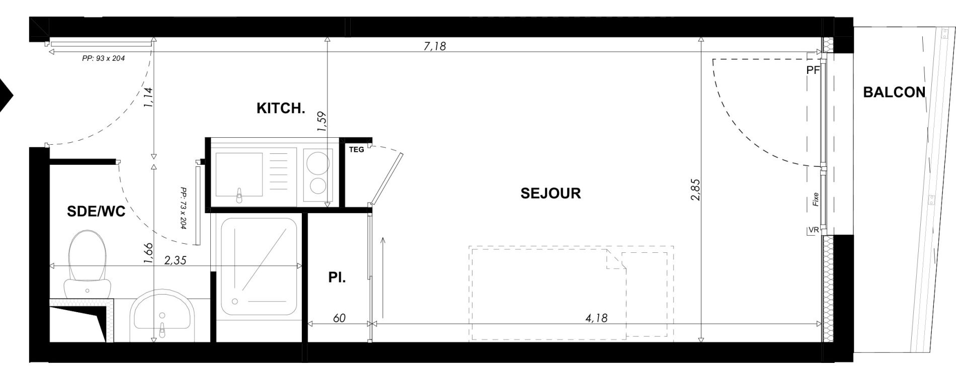 Appartement T1 meubl&eacute; de 19,75 m2 &agrave; Nice Pasteur