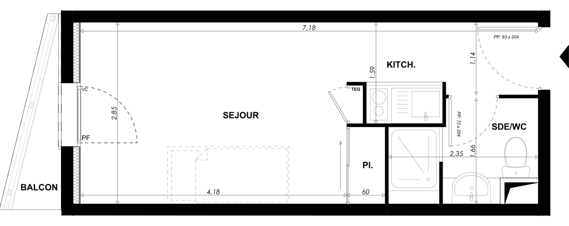 Appartement T1 meubl&eacute; de 19,75 m2 &agrave; Nice Pasteur