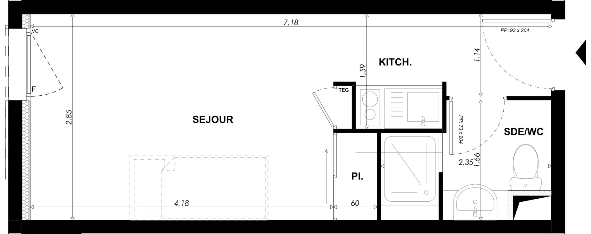 Appartement T1 meubl&eacute; de 19,75 m2 &agrave; Nice Pasteur