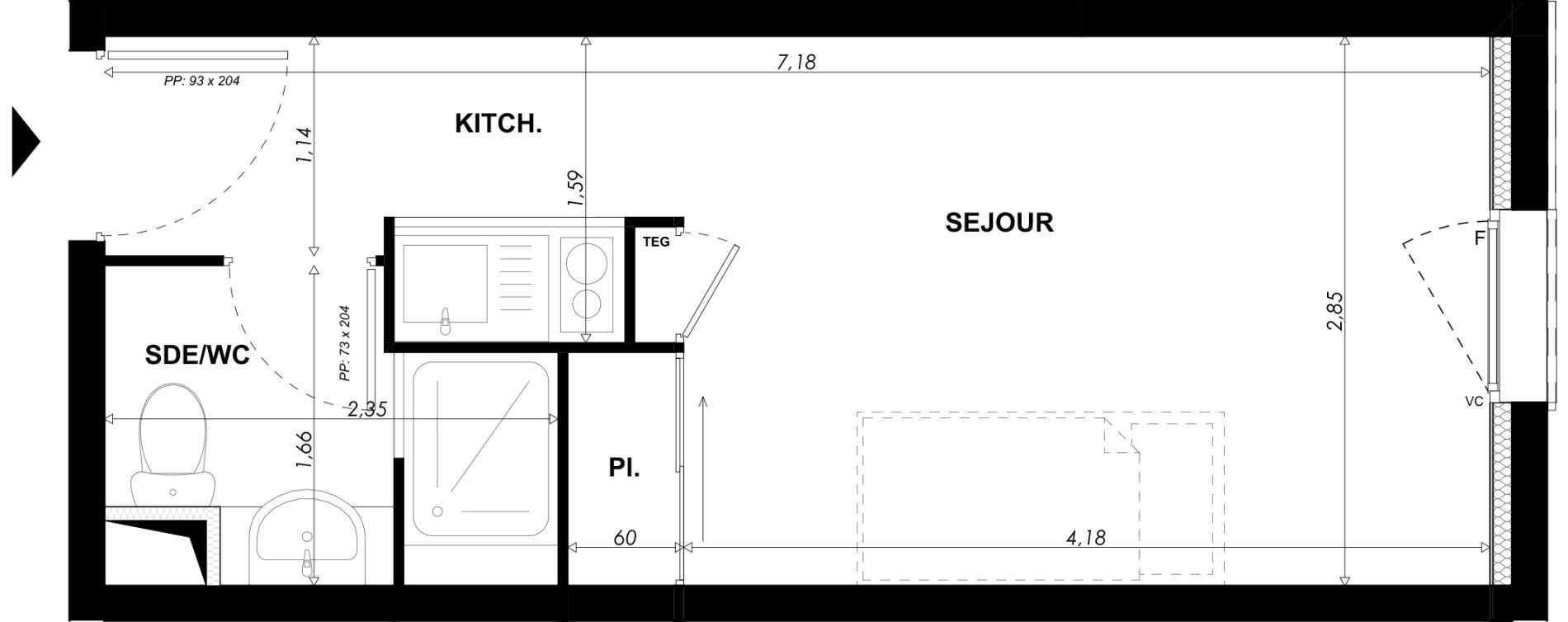 Appartement T1 meubl&eacute; de 19,75 m2 &agrave; Nice Pasteur