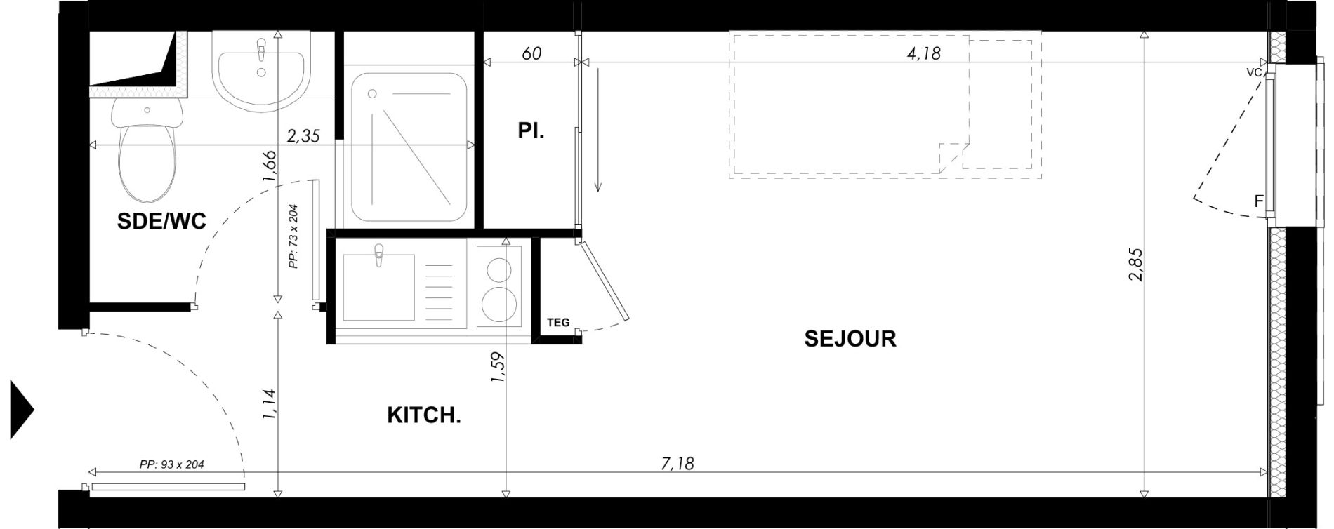 Appartement T1 meubl&eacute; de 19,75 m2 &agrave; Nice Pasteur