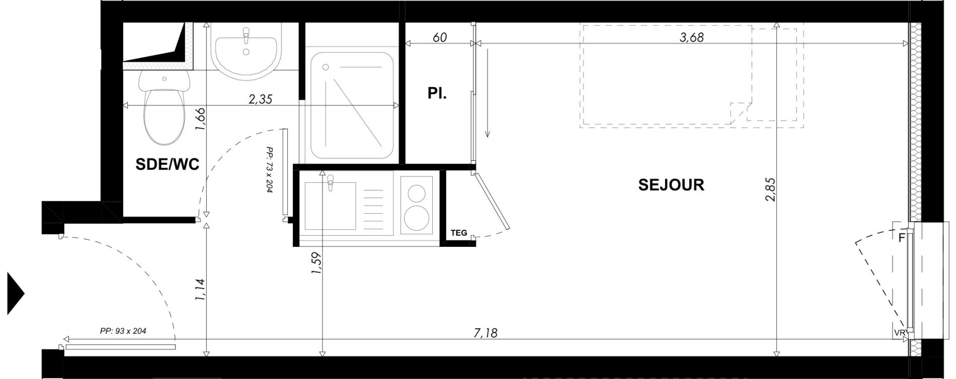 Appartement T1 meubl&eacute; de 18,90 m2 &agrave; Nice Pasteur