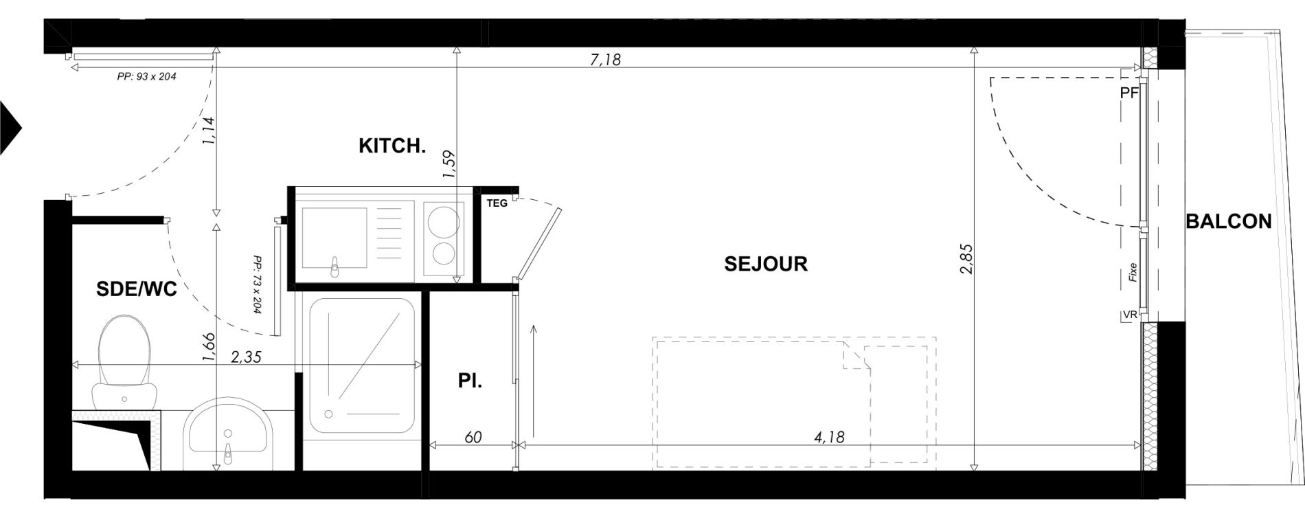 Appartement T1 meubl&eacute; de 19,75 m2 &agrave; Nice Pasteur