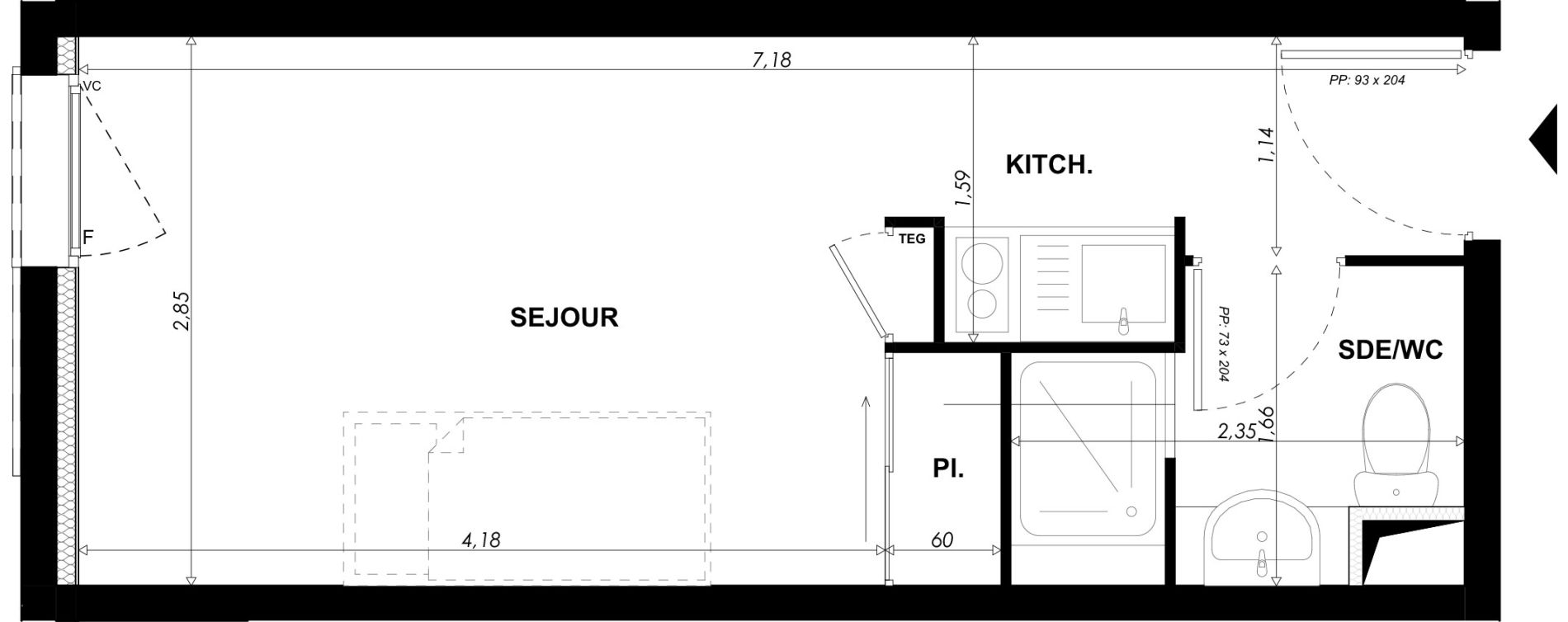 Appartement T1 meubl&eacute; de 19,75 m2 &agrave; Nice Pasteur