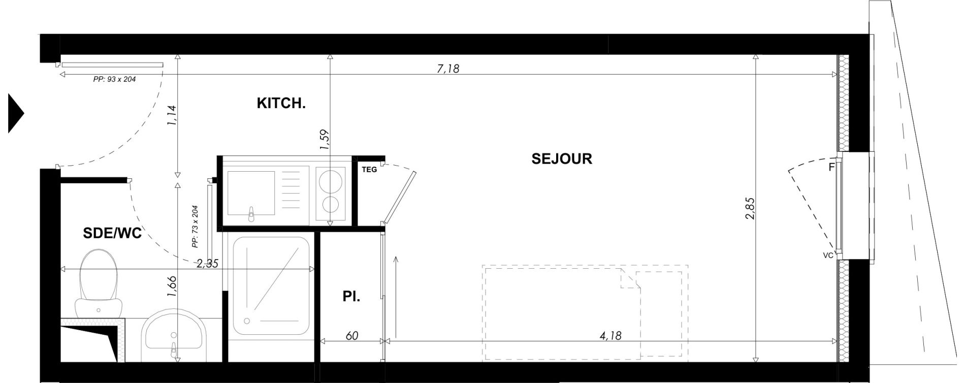 Appartement T1 meubl&eacute; de 19,75 m2 &agrave; Nice Pasteur