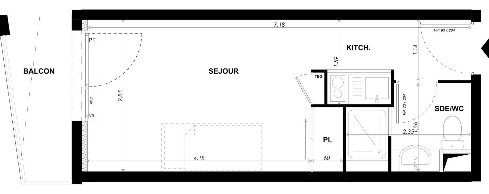 Appartement T1 meubl&eacute; de 19,75 m2 &agrave; Nice Pasteur