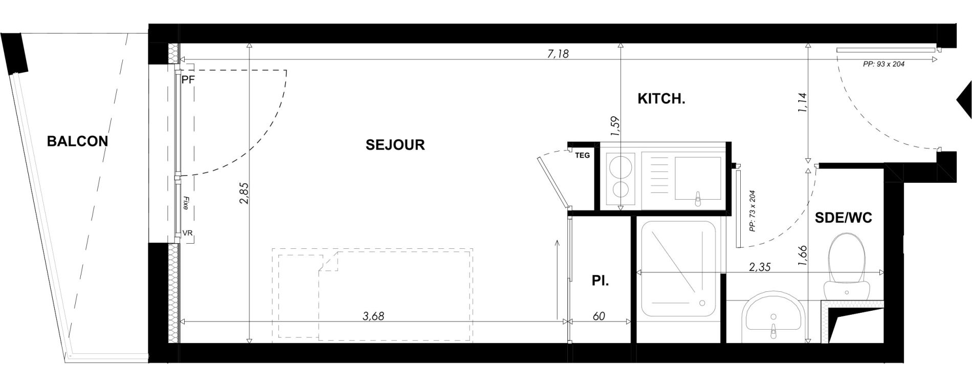 Appartement T1 meubl&eacute; de 18,90 m2 &agrave; Nice Pasteur