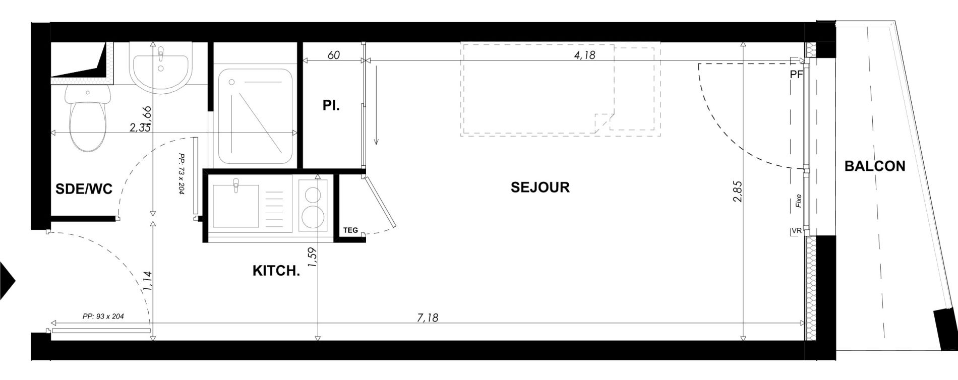 Appartement T1 meubl&eacute; de 19,75 m2 &agrave; Nice Pasteur