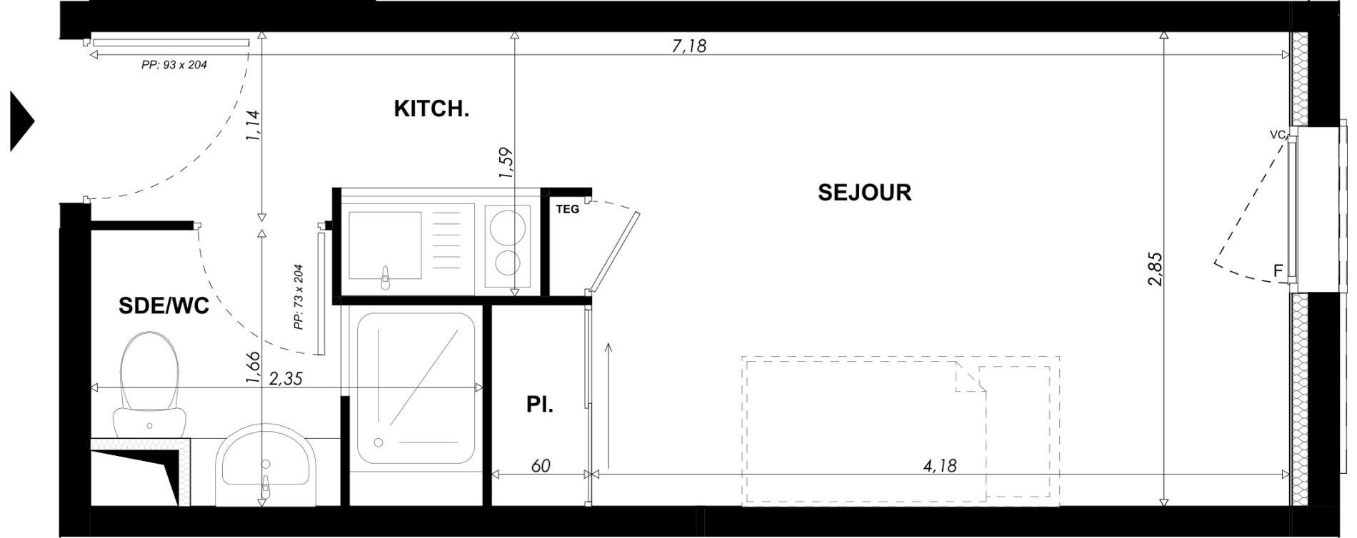 Appartement T1 meubl&eacute; de 19,75 m2 &agrave; Nice Pasteur