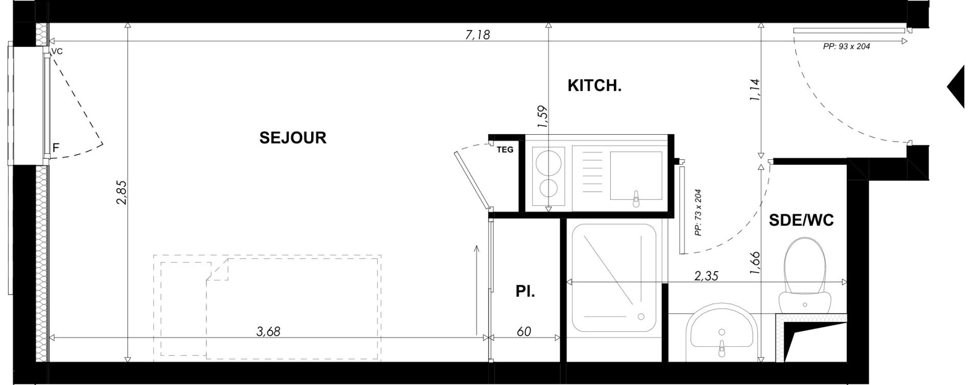 Appartement T1 meubl&eacute; de 18,90 m2 &agrave; Nice Pasteur