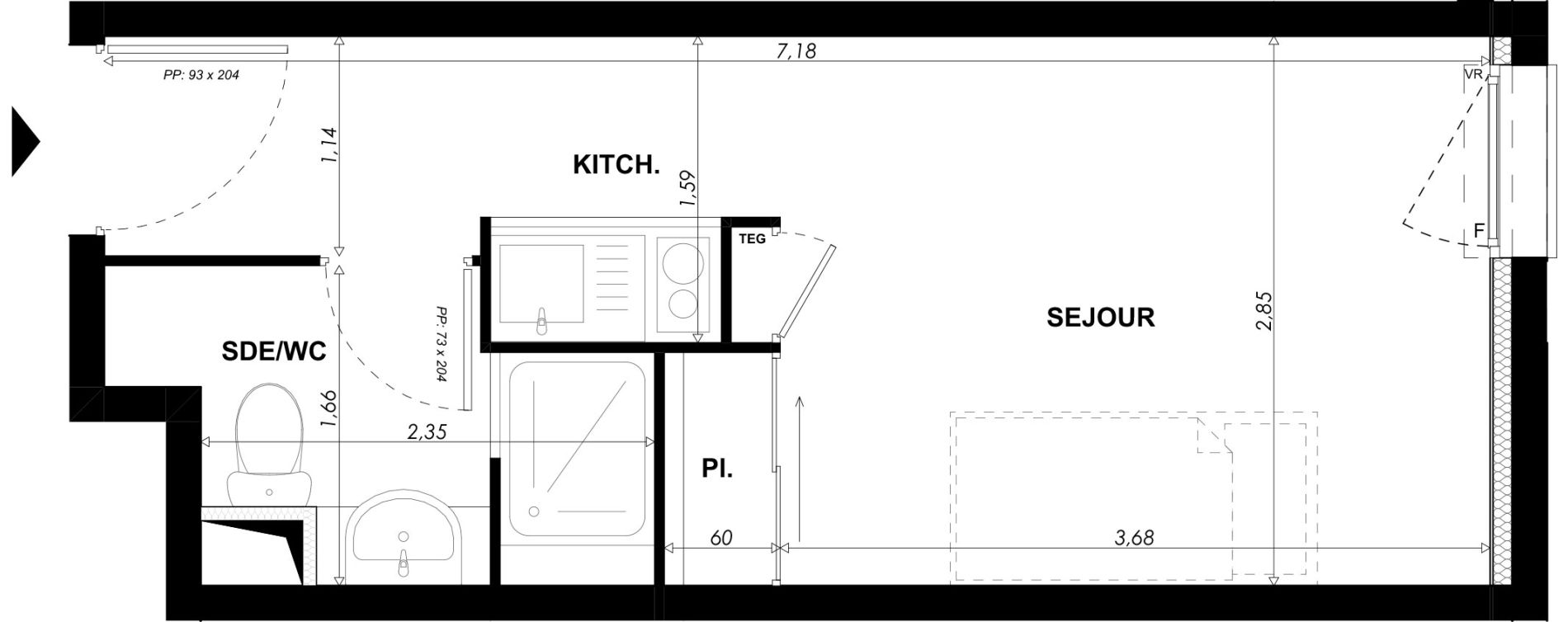 Appartement T1 meubl&eacute; de 19,20 m2 &agrave; Nice Pasteur