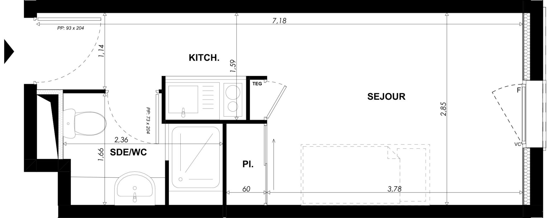 Appartement T1 meubl&eacute; de 19,30 m2 &agrave; Nice Pasteur