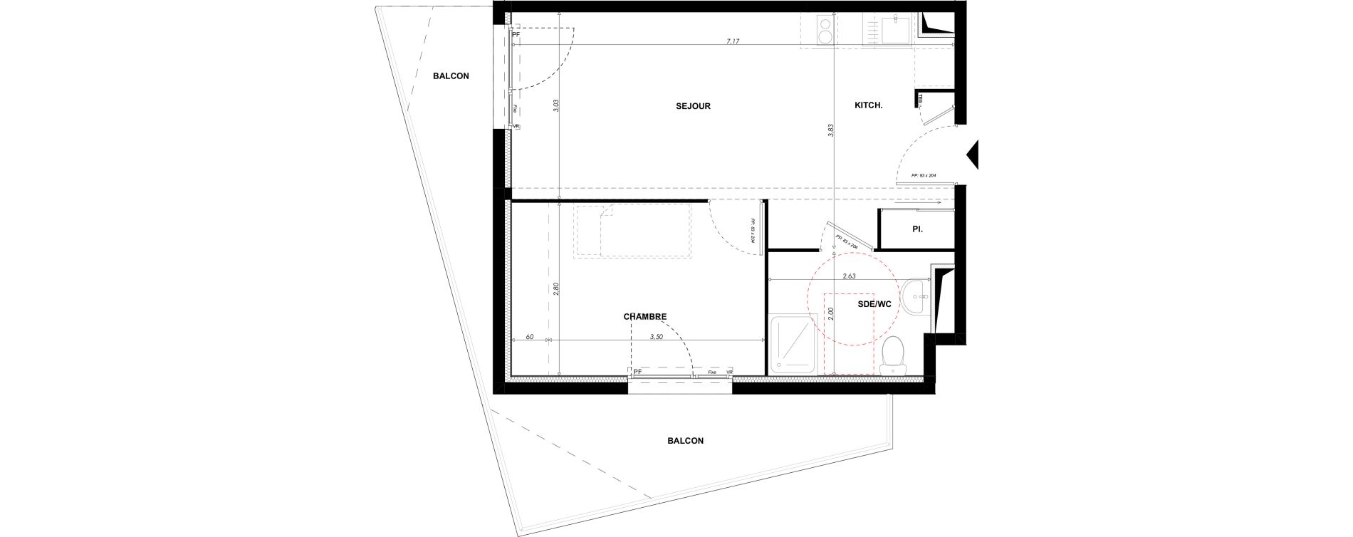 Appartement T2 meubl&eacute; de 40,45 m2 &agrave; Nice Pasteur