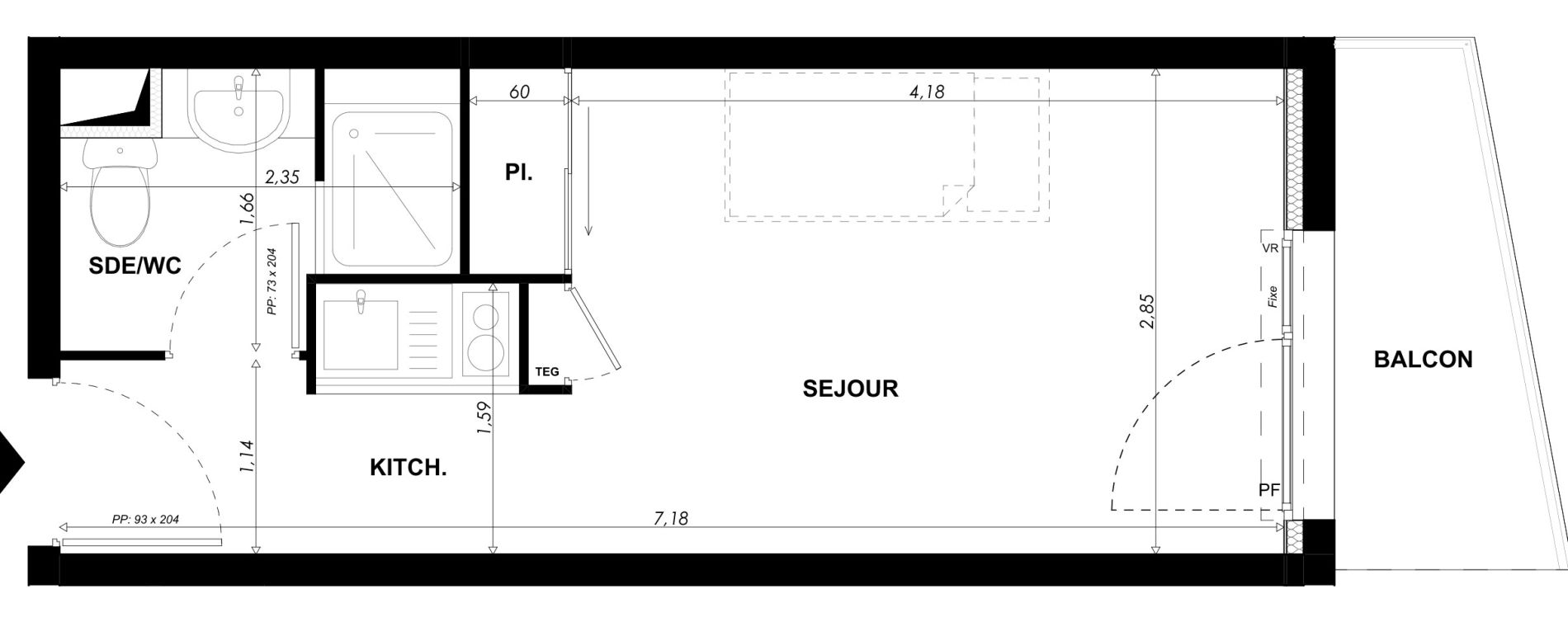 Appartement T1 meubl&eacute; de 19,75 m2 &agrave; Nice Pasteur