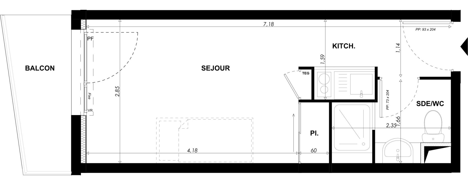 Appartement T1 meubl&eacute; de 19,75 m2 &agrave; Nice Pasteur