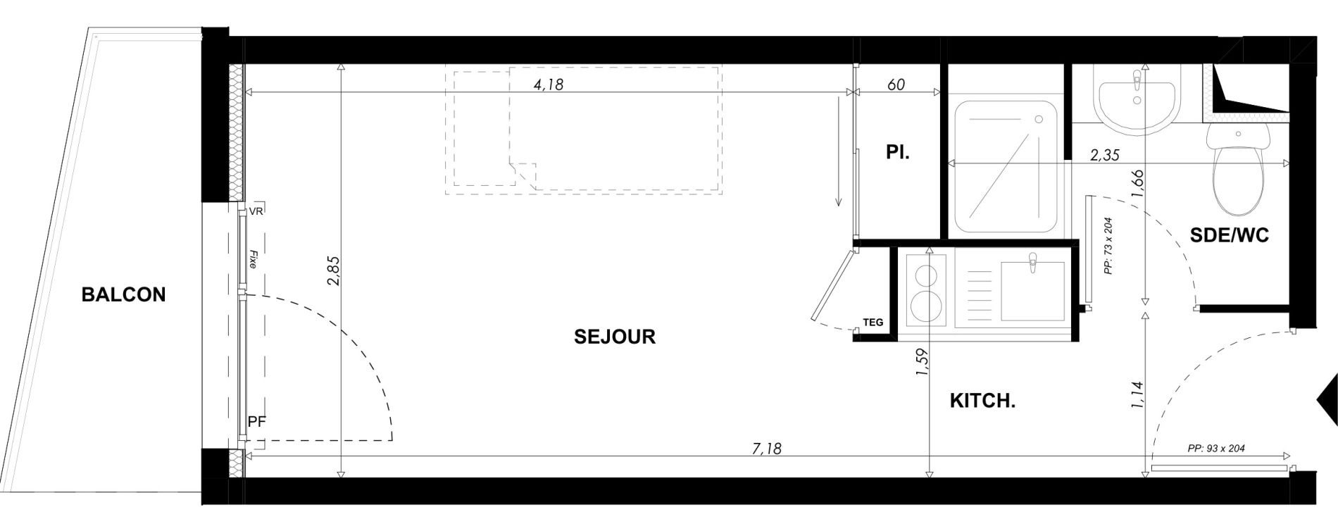 Appartement T1 meubl&eacute; de 19,75 m2 &agrave; Nice Pasteur