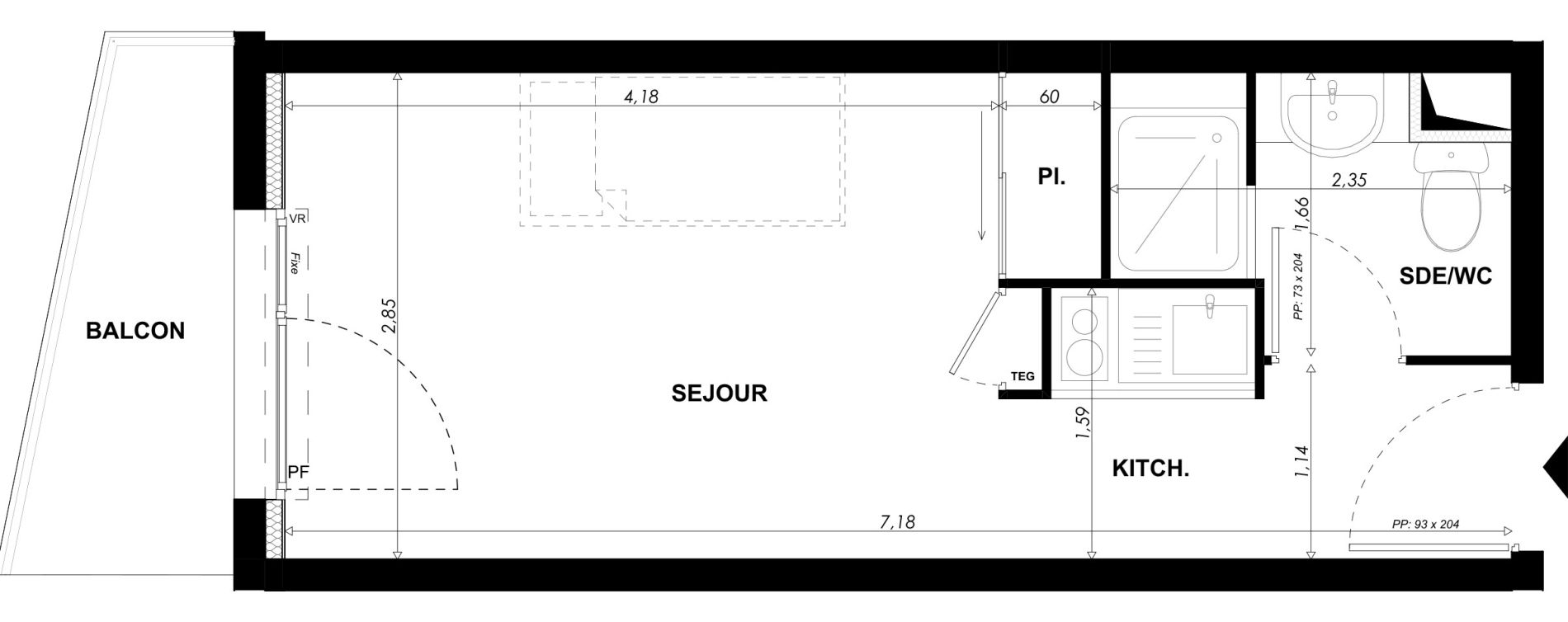 Appartement T1 meubl&eacute; de 19,75 m2 &agrave; Nice Pasteur