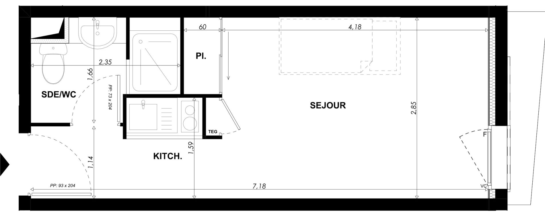 Appartement T1 meubl&eacute; de 19,80 m2 &agrave; Nice Pasteur