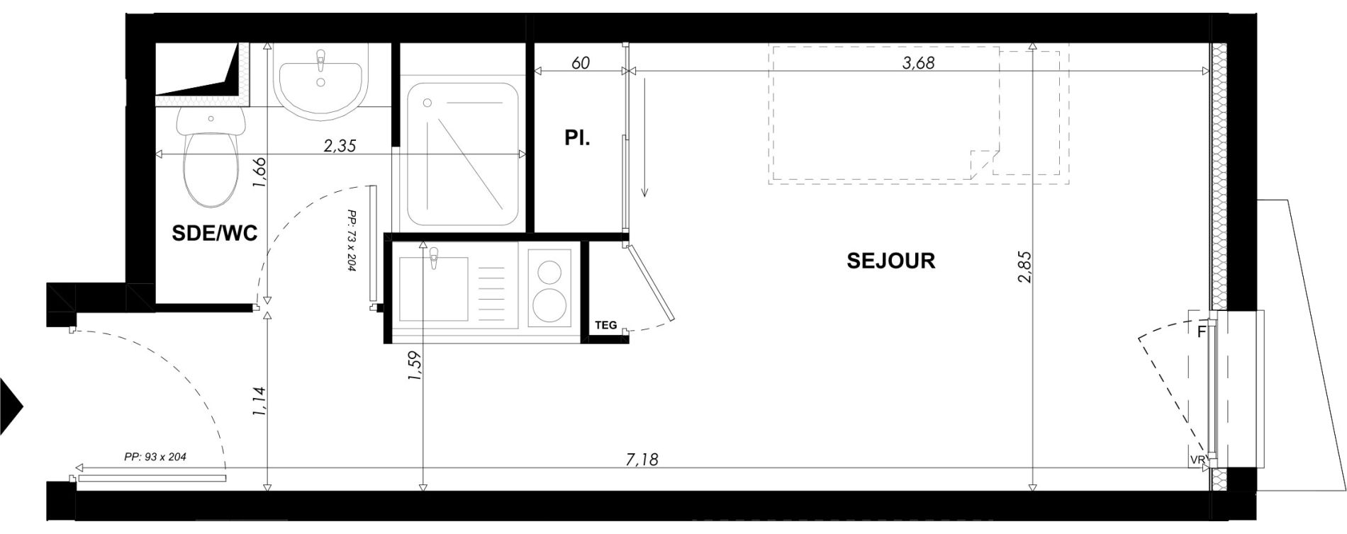 Appartement T1 meubl&eacute; de 18,90 m2 &agrave; Nice Pasteur