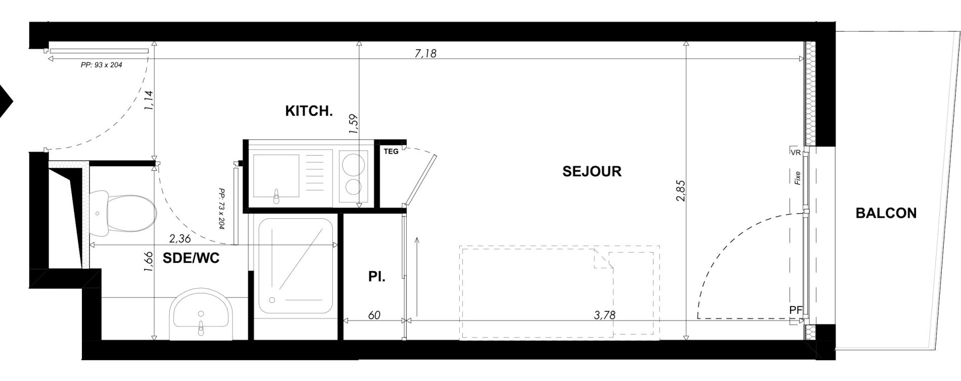 Appartement T1 meubl&eacute; de 19,30 m2 &agrave; Nice Pasteur