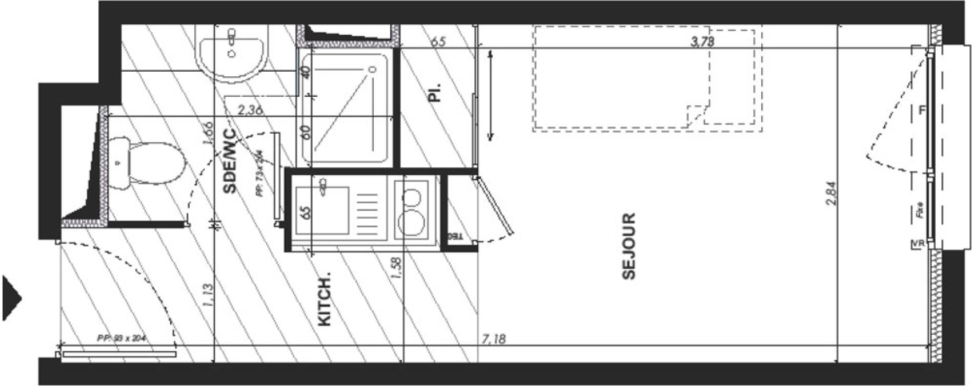 Appartement T1 de 19,00 m2 &agrave; Nice Pasteur