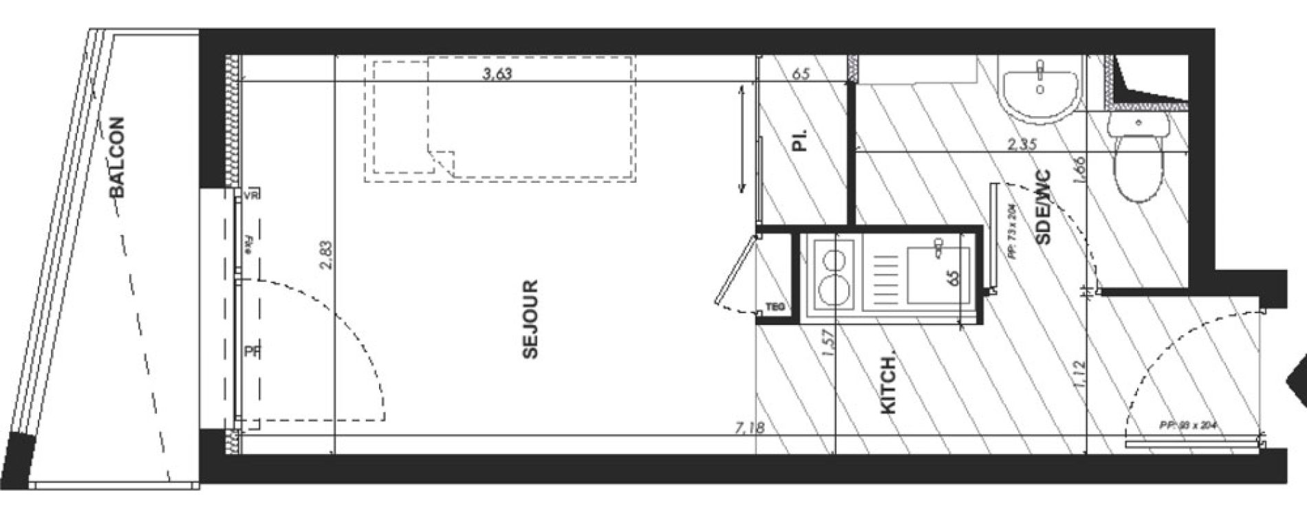 Appartement T1 de 18,60 m2 &agrave; Nice Pasteur