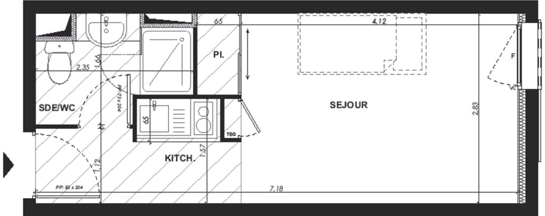 Appartement T1 de 19,50 m2 &agrave; Nice Pasteur