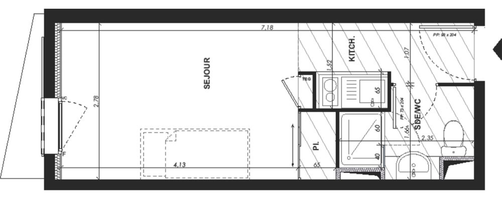 Appartement T1 de 19,10 m2 &agrave; Nice Pasteur