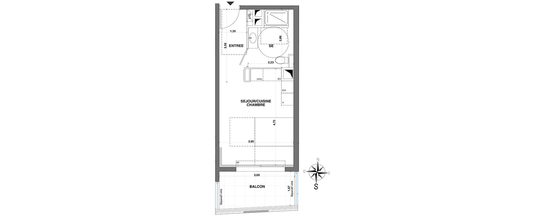 Appartement T1 de 25,95 m2 &agrave; Nice Fabron