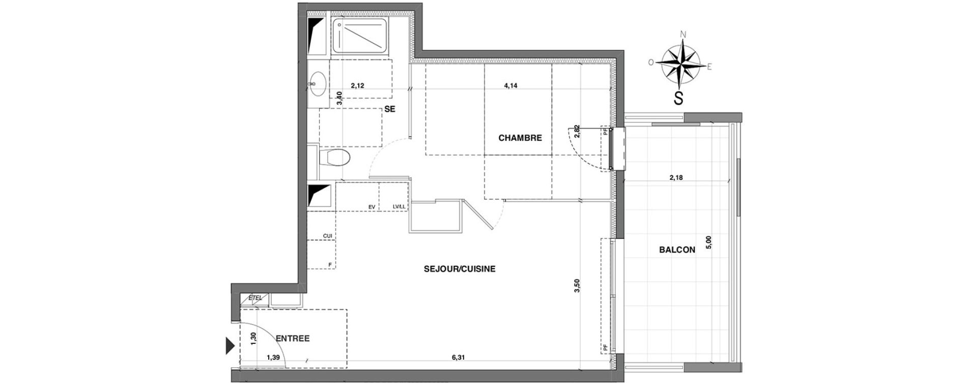 Appartement T2 de 42,40 m2 &agrave; Nice Fabron