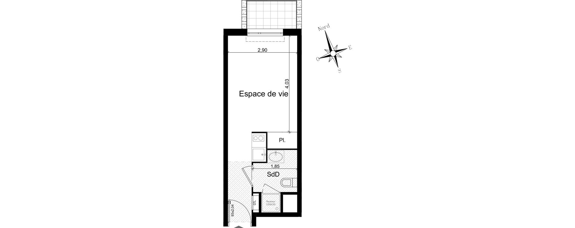 Appartement T1 meubl&eacute; de 20,68 m2 &agrave; Nice Riquier
