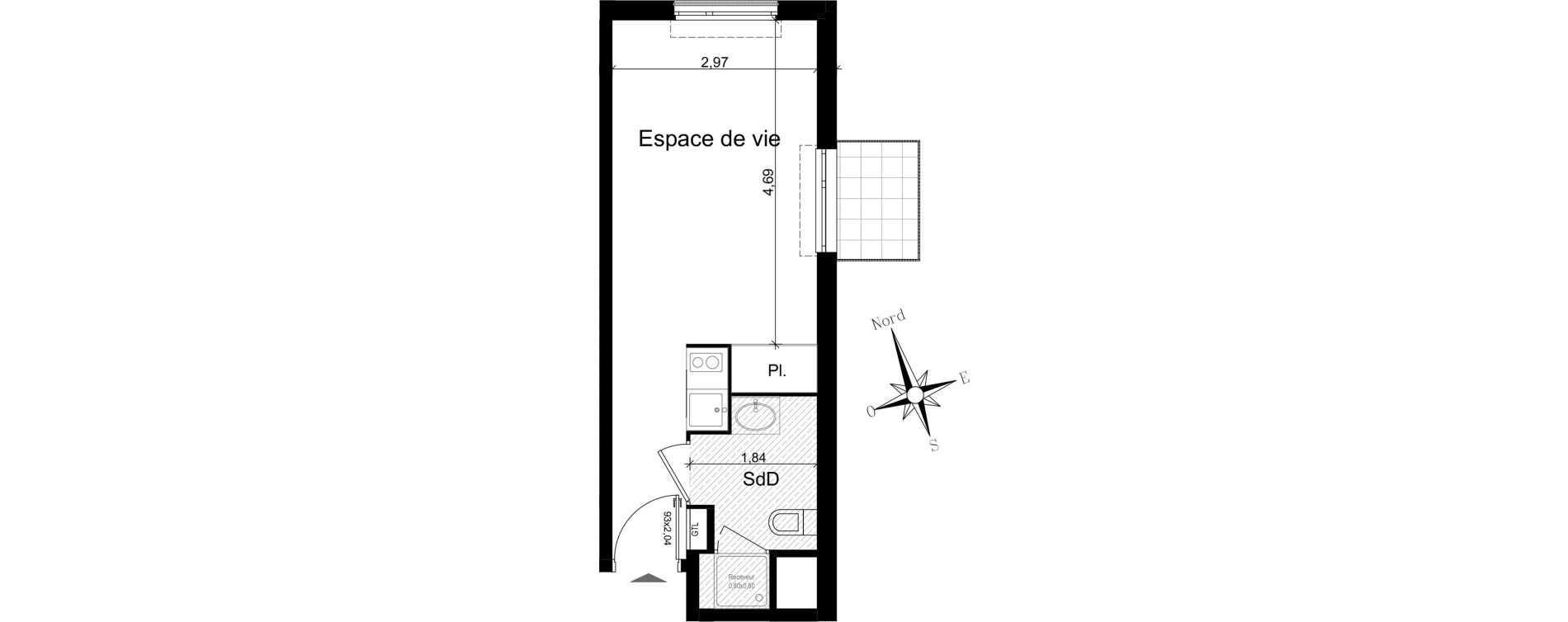 Appartement T1 meubl&eacute; de 23,24 m2 &agrave; Nice Riquier