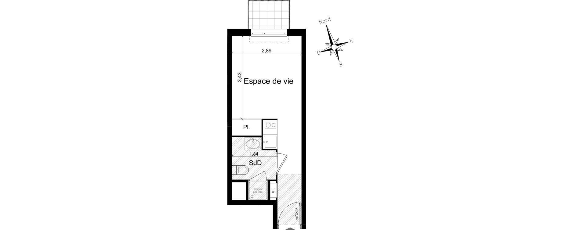 Appartement T1 meubl&eacute; de 19,52 m2 &agrave; Nice Riquier