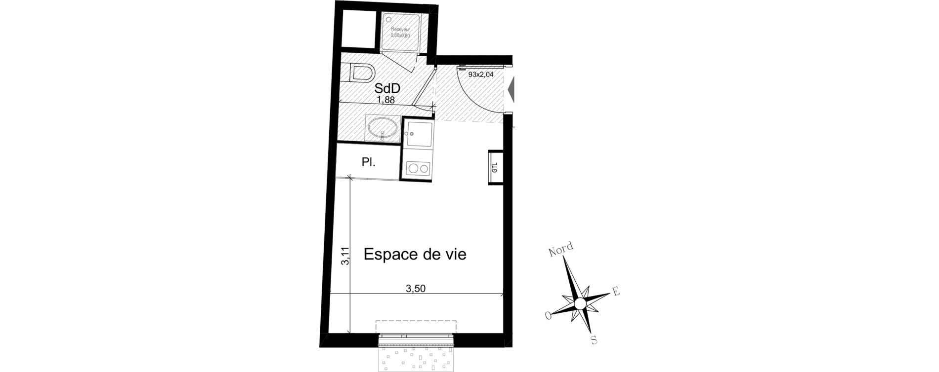 Appartement T1 meubl&eacute; de 18,88 m2 &agrave; Nice Riquier