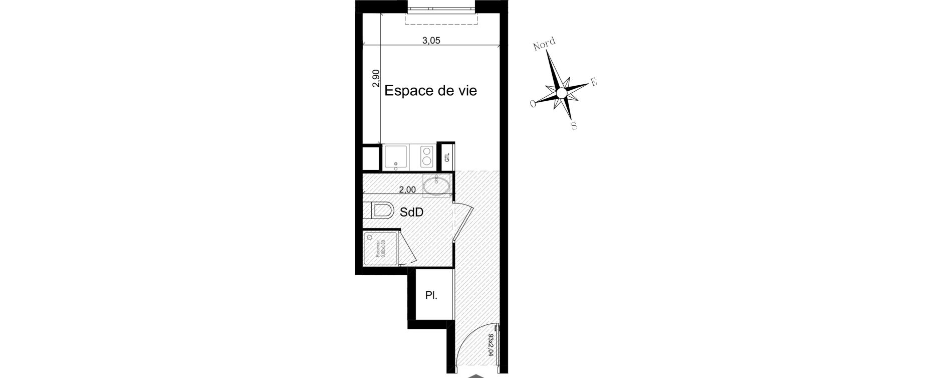 Appartement T1 meubl&eacute; de 19,54 m2 &agrave; Nice Riquier